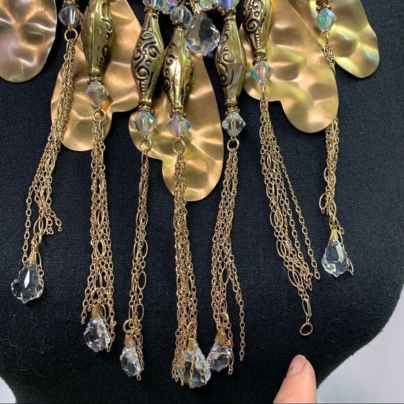 UNIQUE gold bronze brass chunky Swarovski crystal teardrop chain necklace - Picture 6 of 7